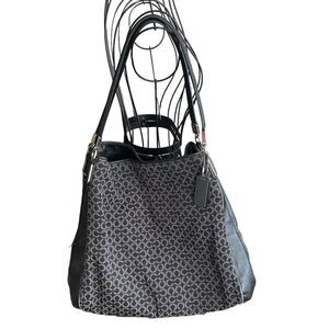 COACH Black Bag Madison 25637 Op Art Sateen Phoebe Shoulder Hobo Handbag Purse